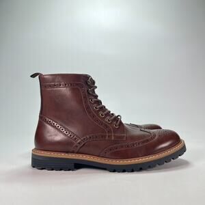 Club Room Sawyer Brown Leather Casual Wingtip Brogue Ankle Boots Mens Size 10.5M